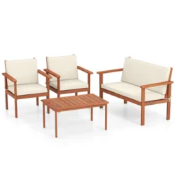Tangkula 4 Pieces Patio Furniture Set Acacia Wood Porch Chairs W/ Table -Tangkula Shop GUEST cc260a67 a145 45fa 9425 64ec620587fb