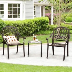 Tangkula Set of 2 Cast Aluminum Stackable Patio Dining Chairs with Armrests