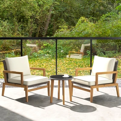 Tangkula 3-Piece Patio Wicker Chair and Side Table Set with Cushions 2 Tangkula 3-Piece Patio Wicker Chair and Side Table Set with Cushions - Image 2