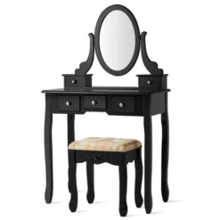 Tangkula Vanity Table Set W/ 360° Rotating Oval Mirror & Drawers Black/White -Tangkula Shop GUEST cc6c5607 923a 4ef6 bbf0 a5d98285fc03