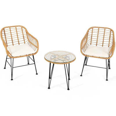 Tangkula 3 Pieces Patio Furniture Set W/Tempered Glass Coffee Table Set For Garden And Backyard White/Red/Turquoise/Grey/Black Cushions 10 Tangkula 3 Pieces Patio Furniture Set W/Tempered Glass Coffee Table Set For Garden And Backyard White/Red/Turquoise/Grey/Black Cushions - Image 10