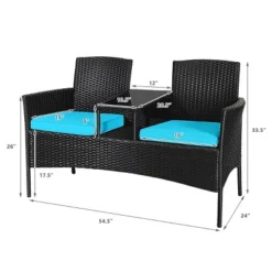 Tangkula Outdoor Rattan Wicker Patio Conversation Chair Set with Turquoise Cushions -Tangkula Shop GUEST cc9f4f7e 2d73 45e6 bddd 1b8673bc97c8