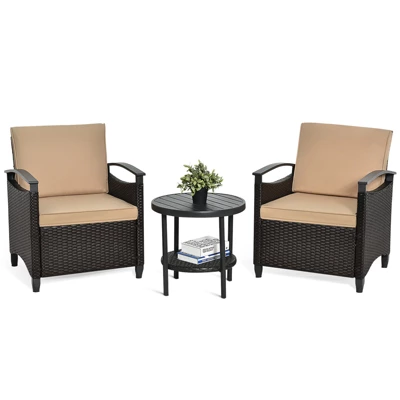 Tangkula 3-Piece Rattan Sofa Chair Patio Conversation Set With Coffee Table & Cushions 7 Tangkula 3-Piece Rattan Sofa Chair Patio Conversation Set With Coffee Table & Cushions - Image 7