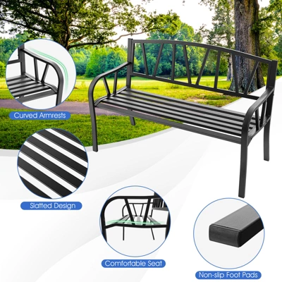 Tangkula Metal Garden Bench with Ergonomic Armrest - 50" Heavy Duty Patio Seat 2 Tangkula Metal Garden Bench with Ergonomic Armrest - 50" Heavy Duty Patio Seat - Image 2