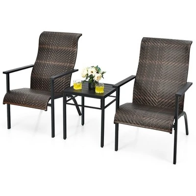 Tangkula 3PCS Rattan Bistro Chair Set Patio Furniture Set W/Table 9 Tangkula 3PCS Rattan Bistro Chair Set Patio Furniture Set W/Table - Image 9