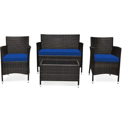 Tangkula 4-Piece Patio Rattan Wicker Conversation Furniture Set 15 Tangkula 4-Piece Patio Rattan Wicker Conversation Furniture Set - Image 15
