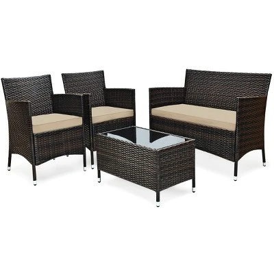 Tangkula 4-Piece Patio Rattan Wicker Conversation Furniture Set 6 Tangkula 4-Piece Patio Rattan Wicker Conversation Furniture Set - Image 6