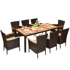 Tangkula 9PCS Rattan Patio Dining Set W/ 8 Stackable Cushioned Chairs Wooden Tabletop 19 Tangkula 9PCS Rattan Patio Dining Set W/ 8 Stackable Cushioned Chairs Wooden Tabletop -Tangkula Shop GUEST cd3e8196 ae21 4c82 ba42 d24128d29704