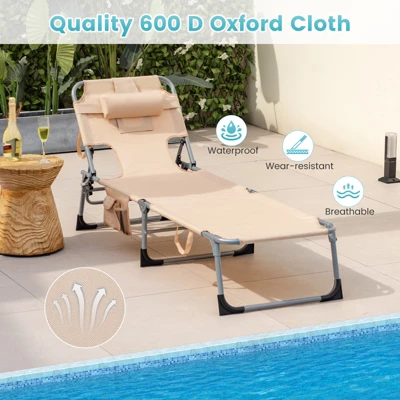 Tangkula 2PCS Beach Lounge Chair Reclining Chair With 5 Adjustable Positions Detachable Pillow &Hand Ropes Blue/Black/Gray/Turquoise/Beige/Pink 6 Tangkula 2PCS Beach Lounge Chair Reclining Chair With 5 Adjustable Positions Detachable Pillow &Hand Ropes Blue/Black/Gray/Turquoise/Beige/Pink - Image 6