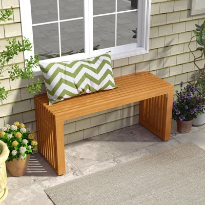 Tangkula 2 PCS 36 Inch Patio Bench All-Slat Acacia Wood Loveseat For 2 People 800 Lbs Capacity 4 Tangkula 2 PCS 36 Inch Patio Bench All-Slat Acacia Wood Loveseat For 2 People 800 Lbs Capacity - Image 4