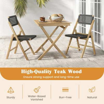 Tangkula 4PCS Folding Chairs W/ Woven Rope Seat & High Back Indonesia Teak Patio 1 Tangkula 4PCS Folding Chairs W/ Woven Rope Seat & High Back Indonesia Teak Patio