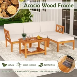 Tangkula 5-Piece Modular Acacia Wood Patio Sectional Sofa Set with Coffee Table -Tangkula Shop GUEST cda028d0 0955 44c9 b593 bfc0c59ffc5d