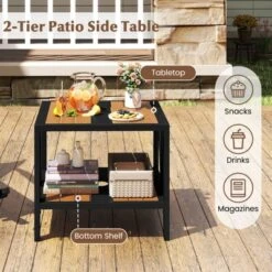 Tangkula 2-Tier Outdoor Side Table with 1.57" Umbrella Hole and Storage Shelf -Tangkula Shop GUEST cda32396 7bc7 4879 9b5b 4de44b601a81