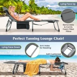 Tangkula Outdoor Folding Chaise 5-Position Lounge Chair W/ Face Hole & Adjustable Footrest -Tangkula Shop GUEST cdbf4244 5726 4fc6 964e 62b6ddc0d7db