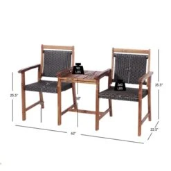 Acacia Wood Outdoor Bench with Table & Umbrella Hole - Small Space Set -Tangkula Shop GUEST cdc088a6 e44b 4509 b476 4019e91a4fbd