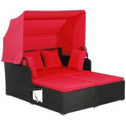 Tangkula Patio PE Wicker Daybed with Retractable Canopy and Red Cushions -Tangkula Shop GUEST cde08ab6 9734 4d7d a3be 9de30f34738c