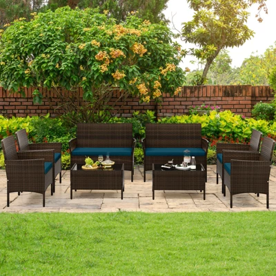 Tangkula Set Of 8 Furniture Set W/ Washable Cushions & Tempered Glass Coffee Table 1 Tangkula Set Of 8 Furniture Set W/ Washable Cushions & Tempered Glass Coffee Table