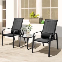 Tangkula 3-Piece Outdoor Bistro Set with Adjustable Reclining Chairs & Tempered Glass Table