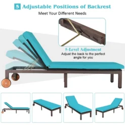 Tangkula Patio Rattan Lounge Chair Outdoor Cushioned Chaise Height Adjustable Turquoise -Tangkula Shop GUEST ce2aa624 1f8d 4ac6 afab 3774a40a0236