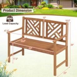 Tangkula 2-Person Acacia Wood Bench Outdoor Slats Loveseat Chair With Armrest 800lbs Load Capacity Comfortable Patio Chair -Tangkula Shop GUEST ce327122 7dc4 4b5f 8c8e b804d5d05afc