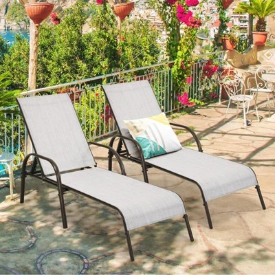 Tangkula 2-Piece Outdoor Chaise Lounge Set, Adjustable 5-Position Reclining Chairs with Armrests, Gray 2 Tangkula 2-Piece Outdoor Chaise Lounge Set, Adjustable 5-Position Reclining Chairs with Armrests, Gray - Image 2