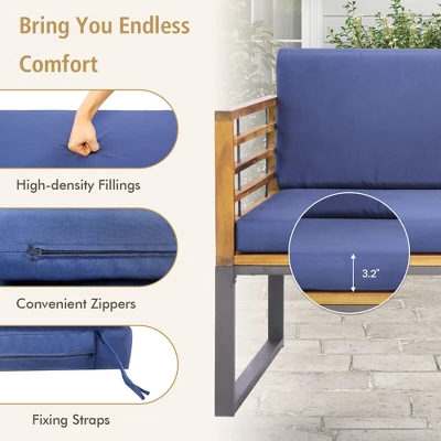 Tangkula 4PCS Acacia Wood Patio Conversation Set Outdoor Furniture Set W/ Navy Cushions 2 Tangkula 4PCS Acacia Wood Patio Conversation Set Outdoor Furniture Set W/ Navy Cushions - Image 2