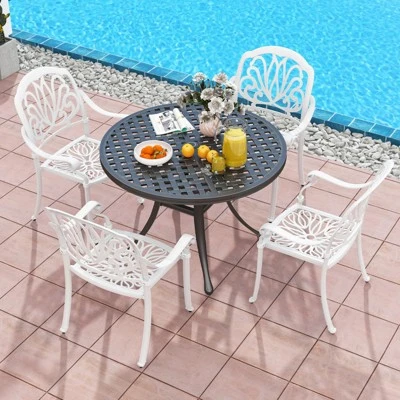 Tangkula Set Of 2 Cast Aluminum Patio Dining Chairs Stackable Outdoor Dining Chairs With Armrests Outdoor Bistro Chairs White 2 Tangkula Set Of 2 Cast Aluminum Patio Dining Chairs Stackable Outdoor Dining Chairs With Armrests Outdoor Bistro Chairs White - Image 2