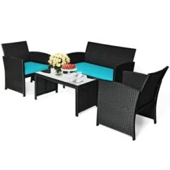 Tangkula 4 Piece Outdoor Patio Rattan Furniture Set Turquoise Cushioned Seat For Garden, Porch, Lawn 12 Tangkula 4 Piece Outdoor Patio Rattan Furniture Set Turquoise Cushioned Seat For Garden, Porch, Lawn -Tangkula Shop GUEST ce784a0b 2733 4b45 8214 2c6e0a62a346