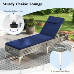 Tangkula Set of 2 PE Wicker Patio Chaise Lounges with 6-Level Adjustable Backrest