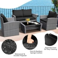 Tangkula 4-Piece Patio Rattan Conversation Set with Black Cushions & Coffee Table 14 Tangkula 4-Piece Patio Rattan Conversation Set with Black Cushions & Coffee Table -Tangkula Shop GUEST ce96da9b 46ec 4661 86df c83479f34c45