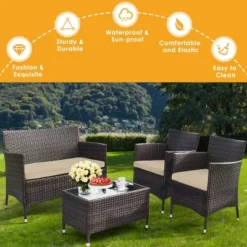 Tangkula 4-Piece Outdoor Rattan Conversation Set with Cushions & Glass Coffee Table 16 Tangkula 4-Piece Outdoor Rattan Conversation Set with Cushions & Glass Coffee Table -Tangkula Shop GUEST ceca9c2d d289 4e80 a713 399fa249ec80