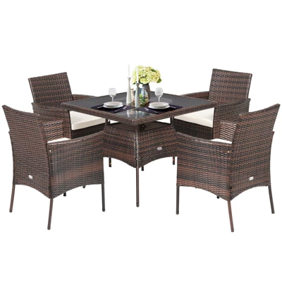 Tangkula 5-Piece Outdoor Rattan Dining Set - Patio Wicker Table & Cushioned Chairs 3 Tangkula 5-Piece Outdoor Rattan Dining Set - Patio Wicker Table & Cushioned Chairs - Image 3