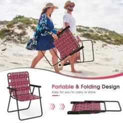 Tangkula Set Of 4 Patio Folding Web Chair Set Portable Beach Camping Chair Red -Tangkula Shop GUEST cef28e6d ce3d 40d2 b111 78f00a0cbc24