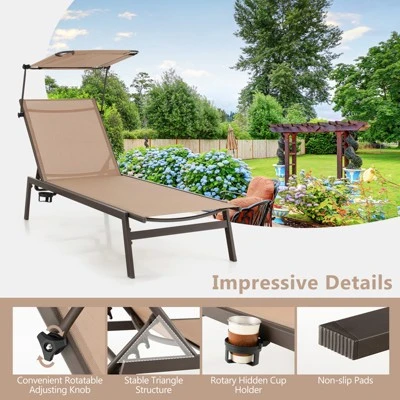 Tangkula Adjustable Outdoor Chaise Lounge with Sun Canopy and Cup Holder 6 Tangkula Adjustable Outdoor Chaise Lounge with Sun Canopy and Cup Holder - Image 6