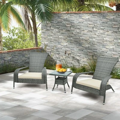 Tangkula 3-Piece Wicker Adirondack Set Ergonomic Oversized Rattan Chairs W/ Coffee Table Comfy Seat Cushions 2 Tangkula 3-Piece Wicker Adirondack Set Ergonomic Oversized Rattan Chairs W/ Coffee Table Comfy Seat Cushions - Image 2