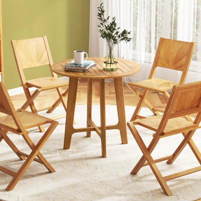 Tangkula 31.5" Round Teak Wood Patio Dining Table with Slatted Top 3 Tangkula 31.5" Round Teak Wood Patio Dining Table with Slatted Top - Image 3