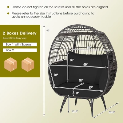 Tangkula Oversized Rattan Egg Chair - Outdoor Wicker Lounge Chair with 4 Cushions 2 Tangkula Oversized Rattan Egg Chair - Outdoor Wicker Lounge Chair with 4 Cushions - Image 2