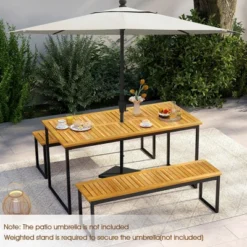 Tangkula 3-Piece Outdoor Dining Set for 6 - Acacia Wood Table & Metal Benches