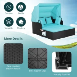 Tangkula Patio Hand-Woven PE Wicker Daybed Outdoor Loveseat Sofa Set W/ Turquoise Cushions 16 Tangkula Patio Hand-Woven PE Wicker Daybed Outdoor Loveseat Sofa Set W/ Turquoise Cushions -Tangkula Shop GUEST cfcf8a16 085e 4cc8 abc2 d323b1cce6e5