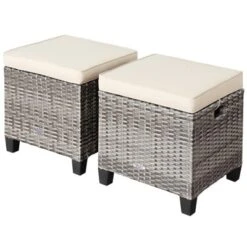 Tangkula Set of 2 Outdoor Rattan Cushioned Ottomans - All-Weather Patio Footrests -Tangkula Shop GUEST cfd5bdf5 ff2e 48f0 b28a f97b5e63a02d