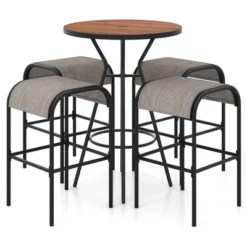 Tangkula 5 PCS Patio Bistro Set Round Table W/ 1.6" Umbrella Hole & 4 Stools Metal Frame -Tangkula Shop GUEST cfd97793 3f11 46ad 8003 12885940ab19