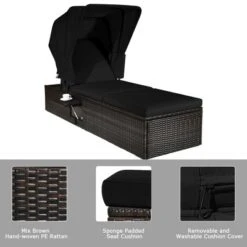 Tangkula Set Of 2 Rattan Patio Chaise Lounge Chair W/ Adjustable Canopy Black Cushion -Tangkula Shop GUEST d000b301 f030 4174 b960 1f856c96ab92 1