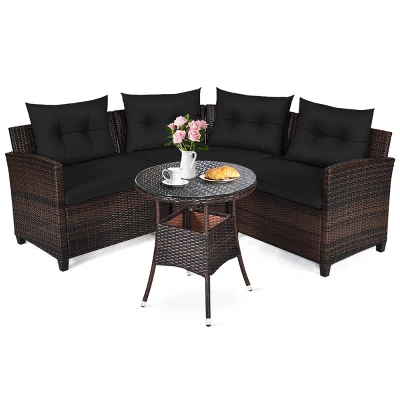 Tangkula 4PCS Outdoor Patio Conversation Set Wicker Rattan Sectional Sofa W/Cushions 12 Tangkula 4PCS Outdoor Patio Conversation Set Wicker Rattan Sectional Sofa W/Cushions - Image 12