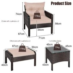 Tangkula 5-Piece Patio Rattan Conversation Set - Cushioned Sofas and Ottomans