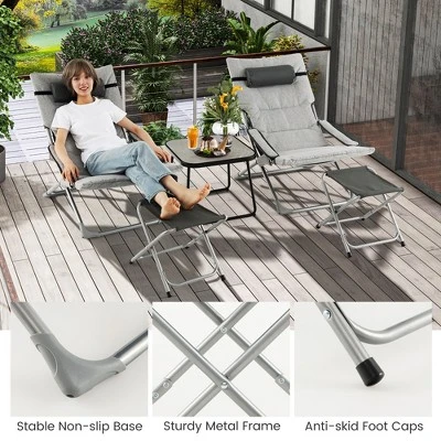 Tangkula 5-Piece Patio Sling Chair Set Folding Lounge Chairs W/ Coffee Table Yard, Poolside 8 Tangkula 5-Piece Patio Sling Chair Set Folding Lounge Chairs W/ Coffee Table Yard, Poolside - Image 8