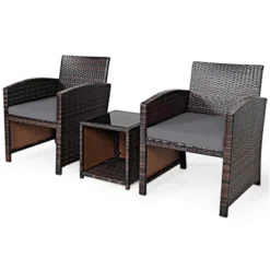 Tangkula 3 PCS Patio Rattan Furniture Set Conversation Chair Set With Soft Cushion & Coffee Table For Backyard Poolside Garden -Tangkula Shop GUEST d05fdc2b 1849 4392 bae8 7c4fa7f2ef1c