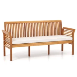 Tangkula 3 Person Outdoor Bench, 62.5" Acacia Wood Patio Sofa With Curved Armrests And Removable Seat Cushion -Tangkula Shop GUEST d0605be7 0b8d 46be 9d24 259125cf5f03