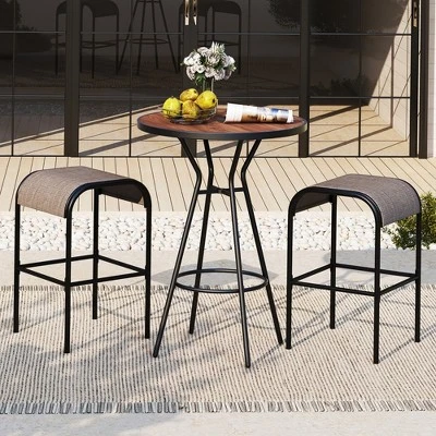 Tangkula 3 PCS Patio Bistro Set Round Table W/ 1.6" Umbrella Hole & 2 Stools Metal Frame 1 Tangkula 3 PCS Patio Bistro Set Round Table W/ 1.6" Umbrella Hole & 2 Stools Metal Frame