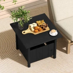 Tangkula Set of 2 Patio Side Tables with 1.89" Umbrella Hole and Storage Base