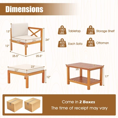 Tangkula 5 Pieces Patio Lounge Chair Set W/Ottomans Acacia Wood Patio Conversation Set W/Cushions Coffee Table Modular Outdoor Lounge Sofa Set 8 Tangkula 5 Pieces Patio Lounge Chair Set W/Ottomans Acacia Wood Patio Conversation Set W/Cushions Coffee Table Modular Outdoor Lounge Sofa Set - Image 8